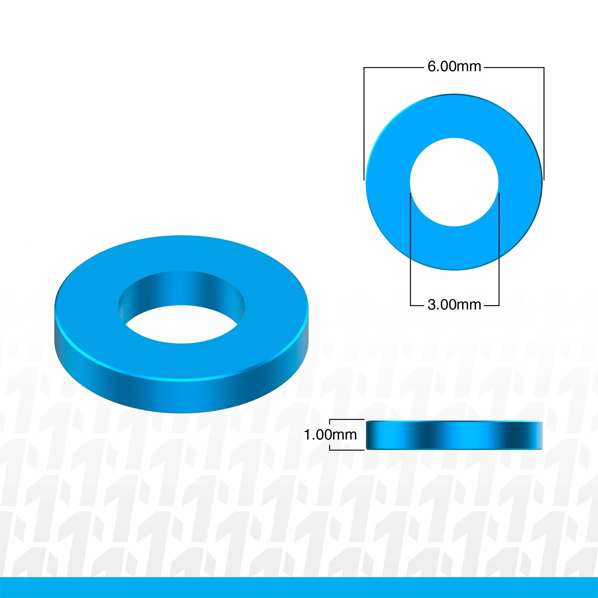 1UP Racing 80313 Blue Precision Aluminum Shims 3x6x1mm 12 Pack - Image 2
