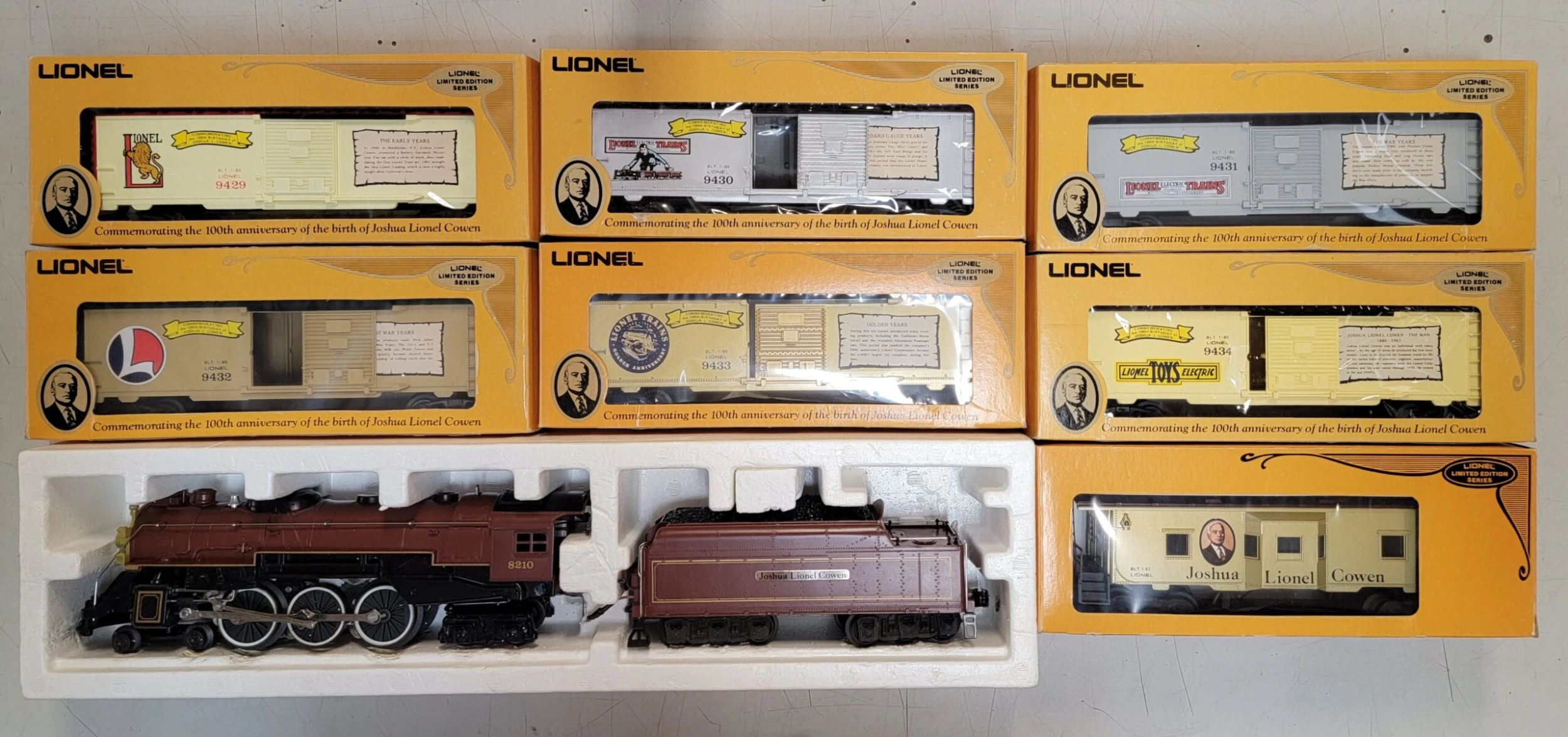 Lionel 6-8210 Joshua Lionel Cowen Steam Engine W/ 6 Boxcar Set & Caboose - NOS - Image 2