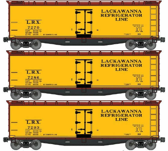 Accurail 4850 HO Scale 40' Wood Reefer Kit 3 Pack Lackawana LRX - NOS