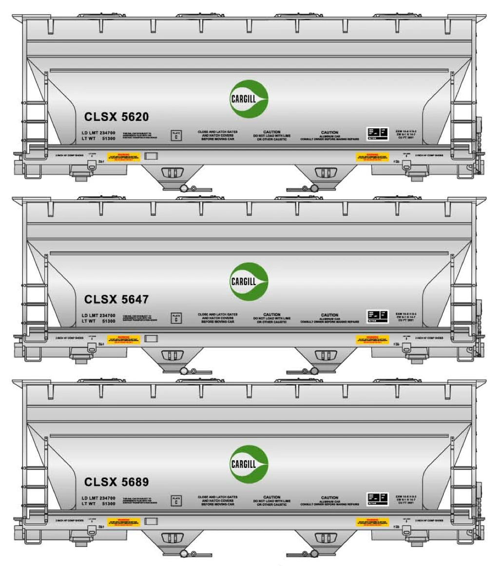 Accurail 8155 HO Scale ACF Aluminum Covered Hopper Kit Cargill CLSX 3 Pack