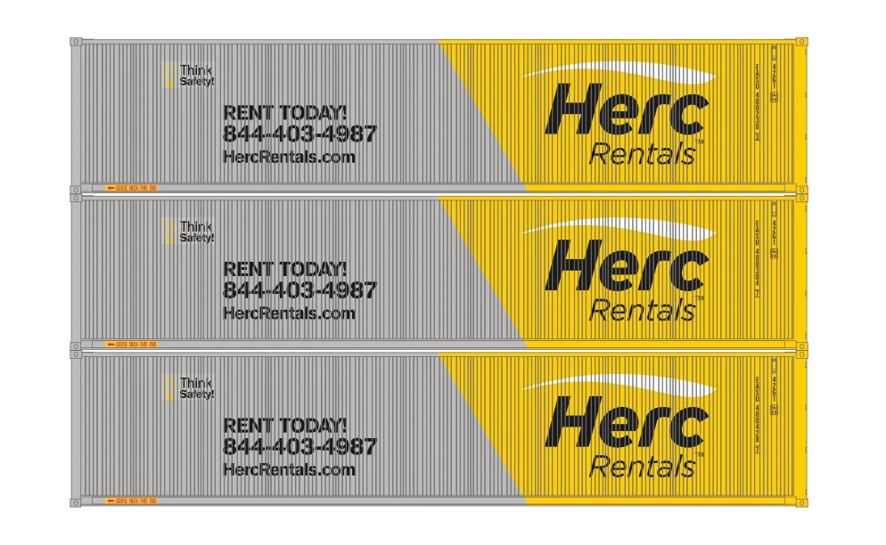Athearn 16391 HO Scale 40' Low Cube Container Herc Rentals EASU 3 Pack #1