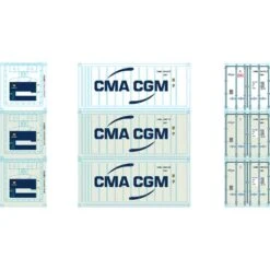 Athearn 28883 HO Scale 20' Intermodal Reefer Container CMA CGM CGMU 3-Pack