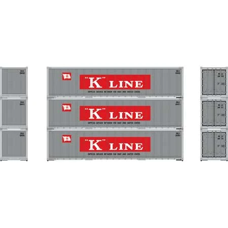 Athearn 63393 HO Scale 40' Smooth Side Container K Line KKLU 3 Pack #1 - Image 2