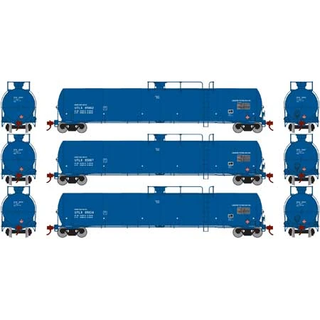 Athearn Genesis G25610 HO Scale 33,900 Gallon LPG Tank Car Blue UTLX 3 Pack - Image 2