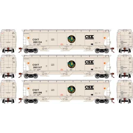 Athearn Genesis G89977 HO Scale Trinity 3 Bay Covered Hopper "Grain Express" CSX 3 Pack #1 - Image 2