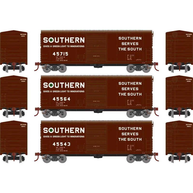 Athearn RTR 67971 HO Scale 40' Modernized Boxcar Southern SOU 3 Pack - Image 2