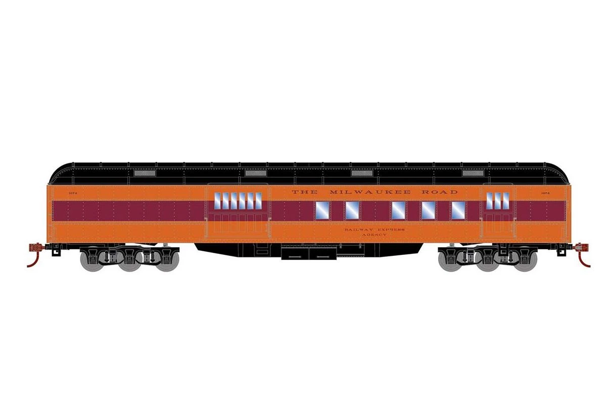 Athearn RTR 88227 HO Scale Heavyweight RPO Passenger Car Milwaukee Road MILW 1074