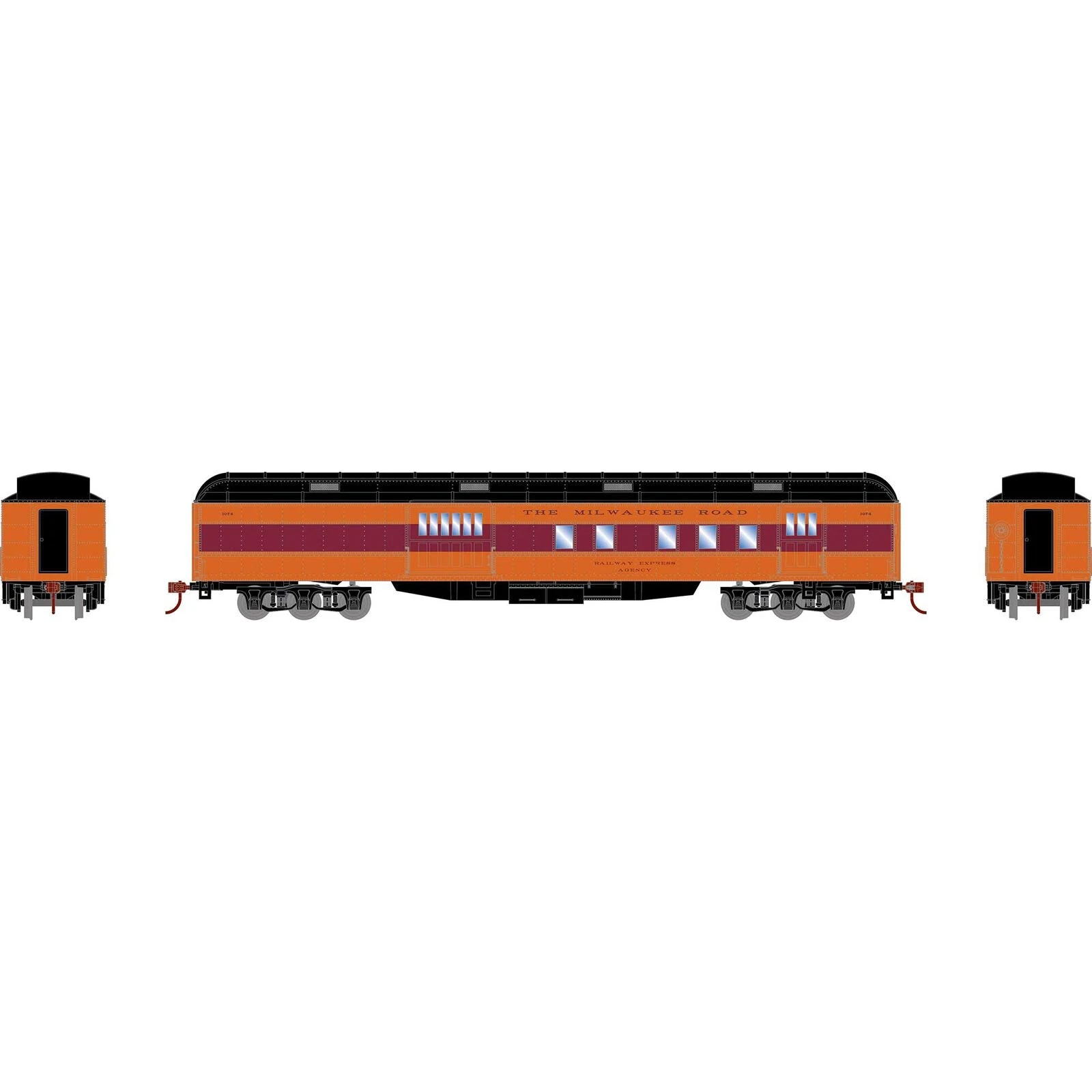 Athearn RTR 88227 HO Scale Heavyweight RPO Passenger Car Milwaukee Road MILW 1074 - Image 2