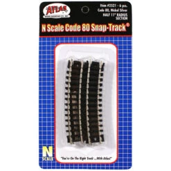 Atlas 2521 N Scale Code 80 11" Radius 1/2 Curve Track 6 Pack