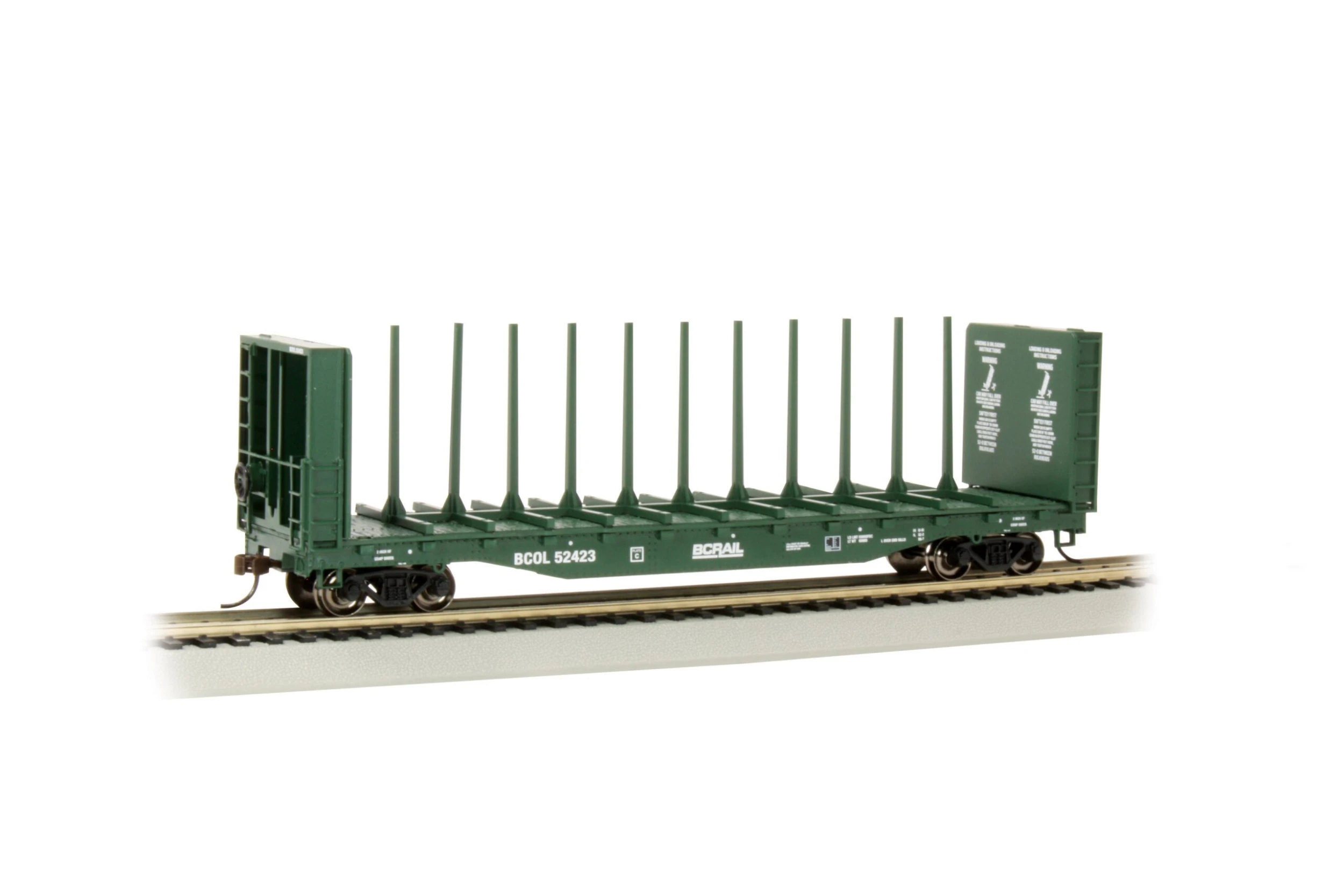 Bachmann 12901 HO Scale 52' Bulkhead Flatcar British Columbia BC RAIL 52423