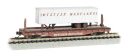 Bachmann 16756 N Scale 52'6" Flatcarwith Trailer Western Maryland WM 7020