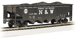 Bachmann 17642 HO Scale 40' 4 Bay Open Hopper With Coal Load Folk & Western N&W 12988