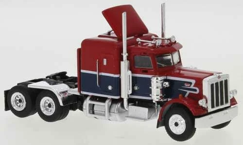 Brekina 85704MCW HO Scale 1973 Peterbilt 359 Sleeper Cab - Red And Blue