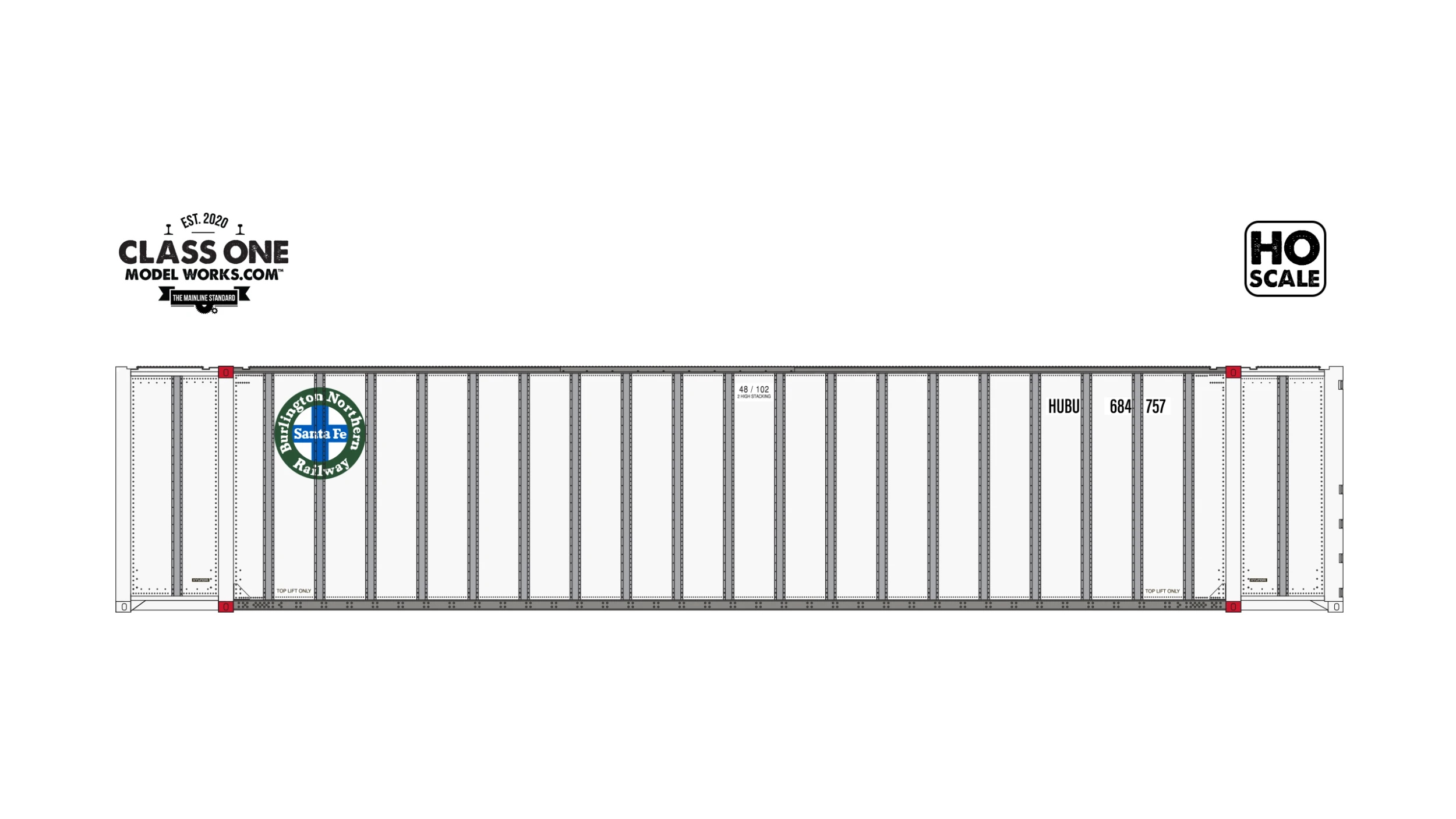 Class One Model Works HO Scale Hyundai 48' Container BNSF Hub Group HUBU 281182 / 281669 2-Pack #2