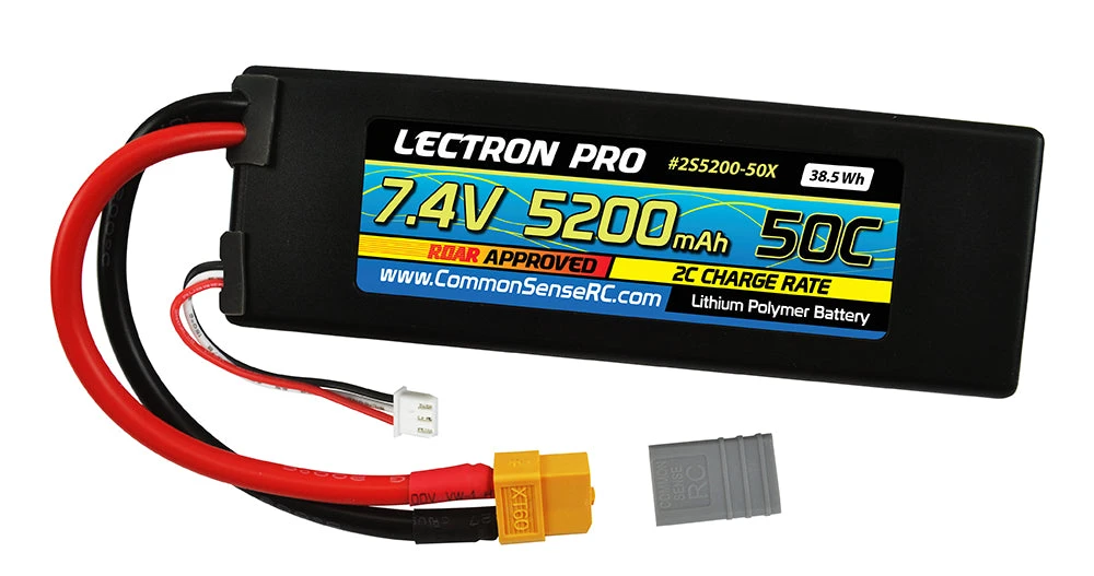 Common Sense RC (2S5200-50X) Lectron Pro 2S 7.4V 5200mAh 50C Lipo Battery With XT60 And Adapters - Image 2