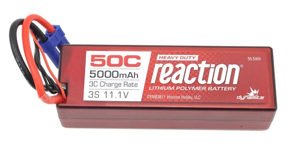 Dynamite DYNB3811EC Reaction 11.1V 5000mAh 3S 50C Hardcase LiPo Battery EC5