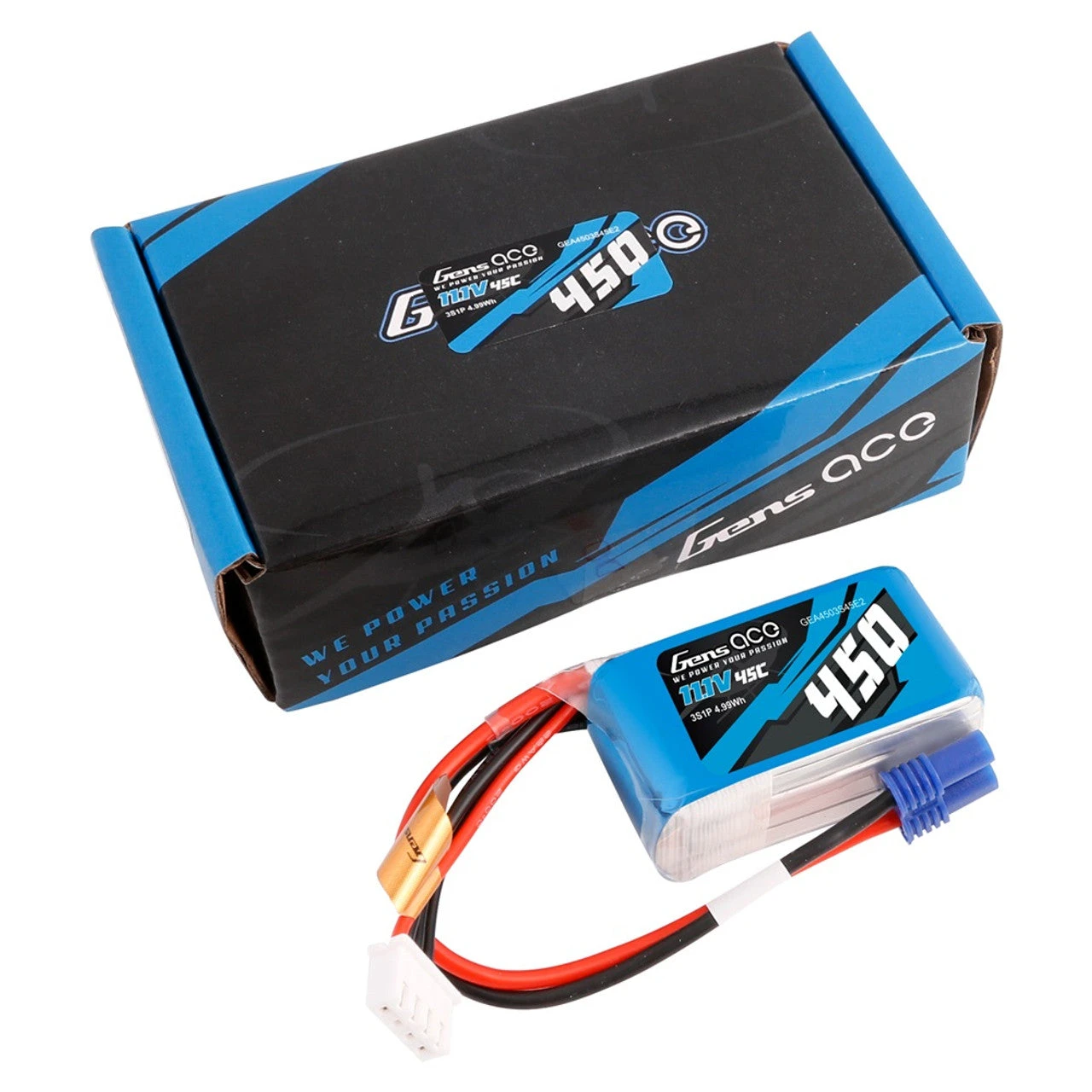 Gens Ace 450mAh 11.1V 45C 3S Shorty LiPo Battery Pack With EC2 - Image 2