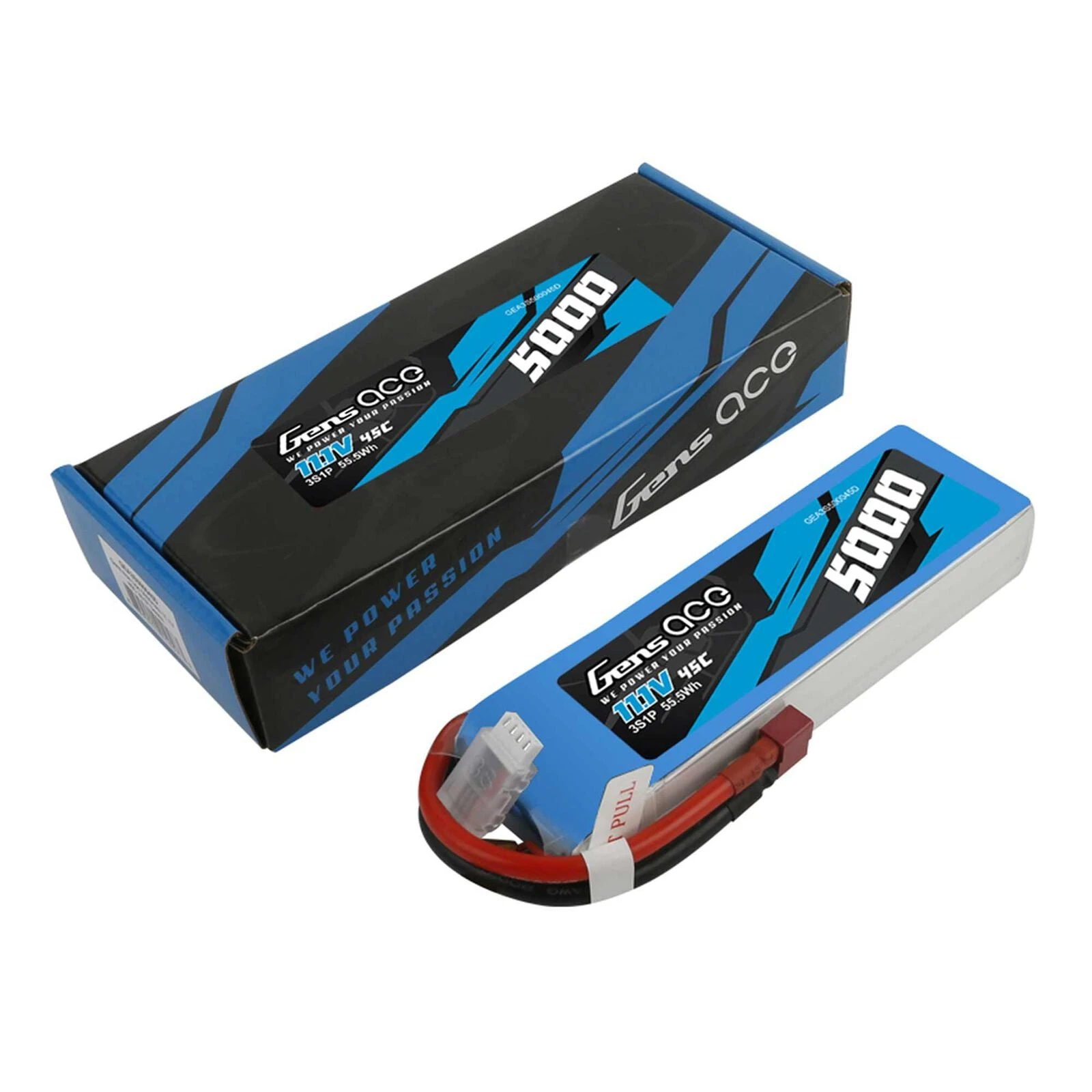 Gens Ace 5000mAh 11.1V 45C Lipo Battery Pack With Deans - Image 2