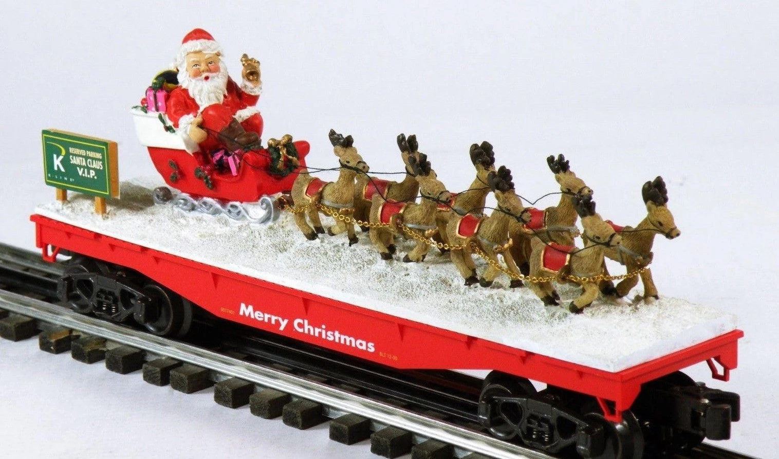 K-Line K661-7401 O Gauge 2000Holiday Flat Car W/ Santa And 8 Tiny Reindeer - NOS
