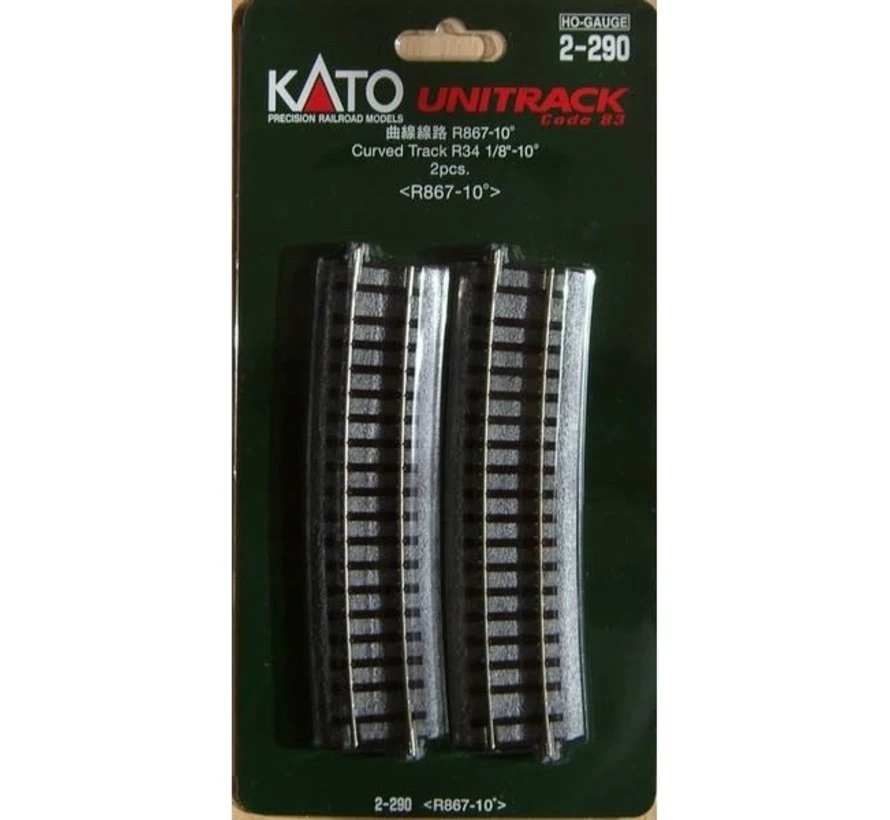 Kato 2290 HO Scale UniTrack 867mm 34-1/8" Radius Curve 10-Degree (2 Pack)