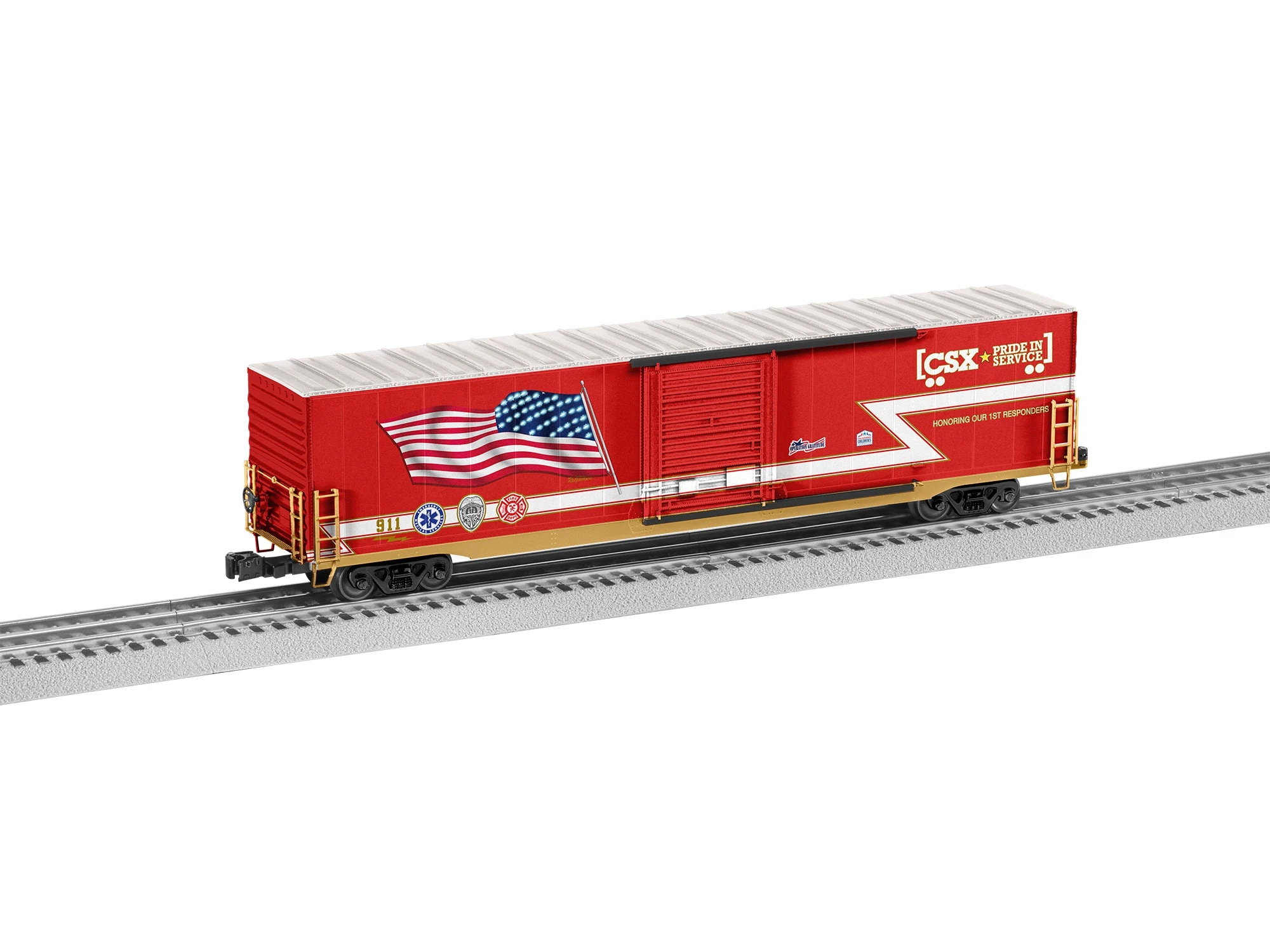 Lionel 2226820 O Scale Illuminated Flag Boxcar CSX Fire - Image 2