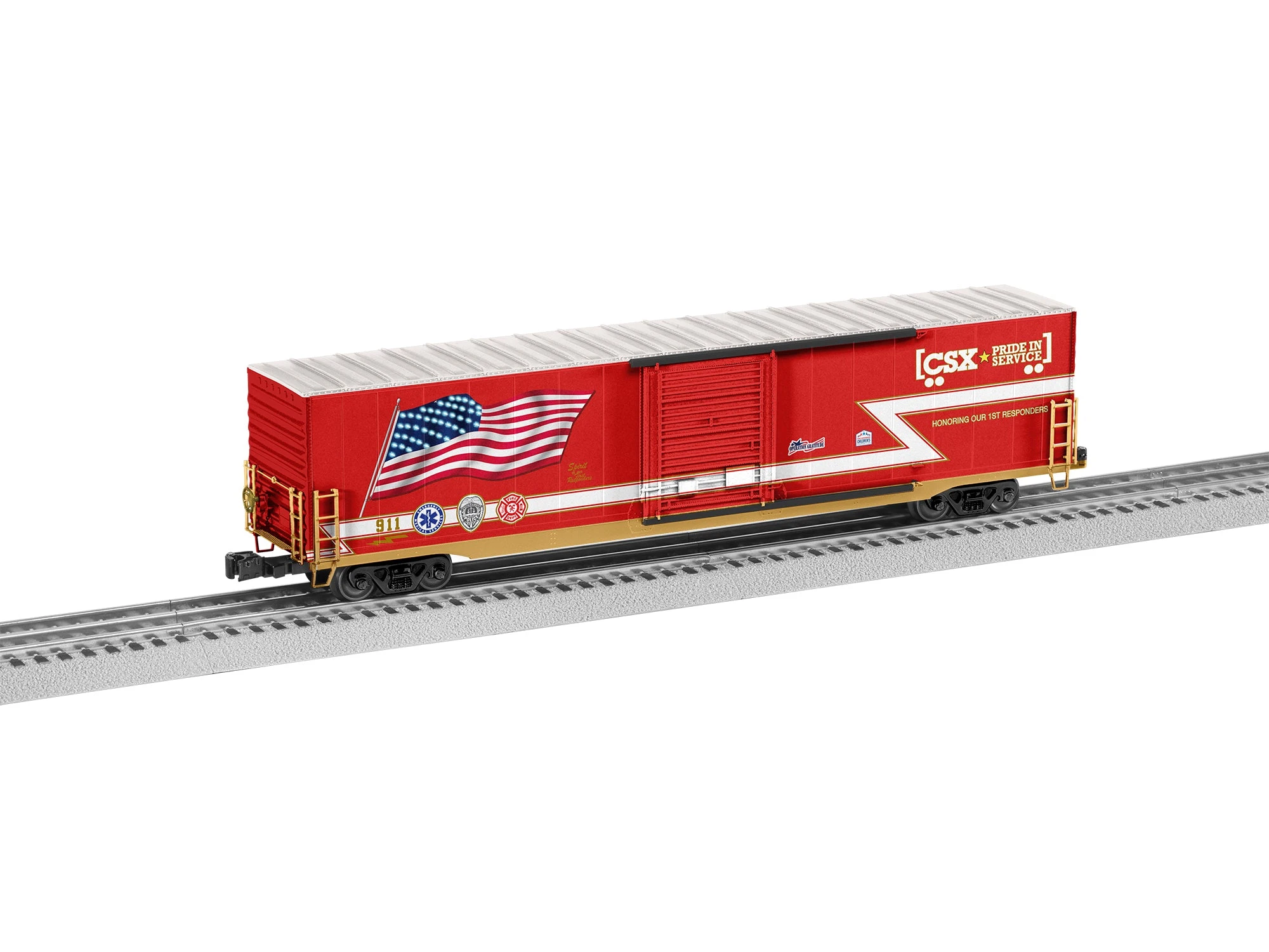 Lionel 2226820 O Scale Illuminated Flag Boxcar CSX Fire