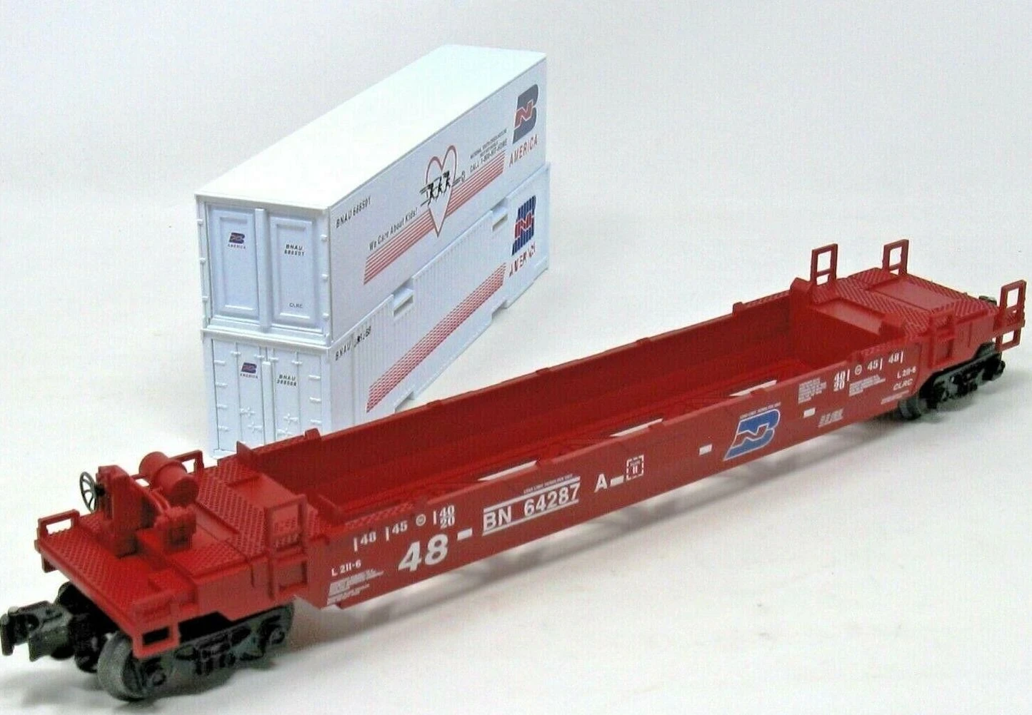 Lionel 6-52101 O Gauge Chicagoland Club Car BN Maxi-Stack Well Car With Containers - NOS - Image 2