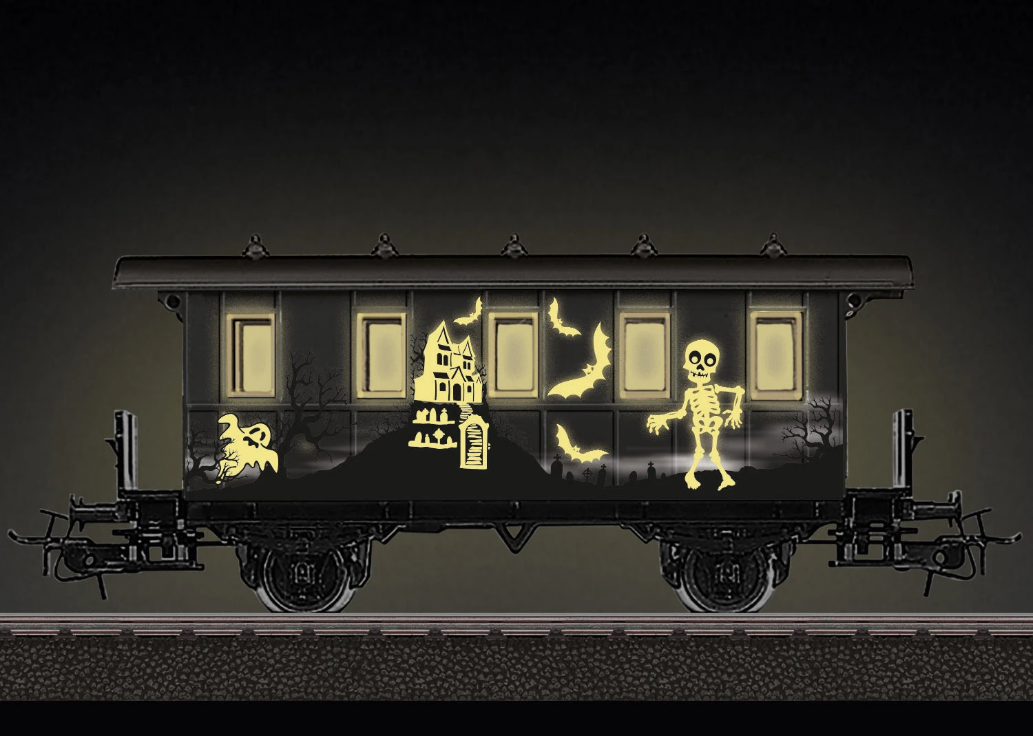 Märklin Start Up 48620 HO Scale Glow In The Dark Halloween Passenger Car - Image 2