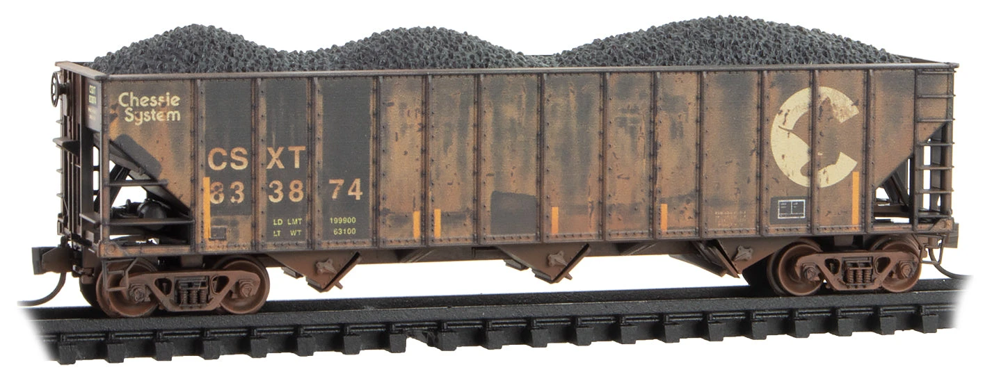 Micro-trains 108 44 440 N Scale 100 Ton 3 Bay Hopper CSX 833874 Weathered