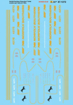 Microscale 87-1272 HO Scale Norfolk Southern Executive F Units A-B-B-A Decals