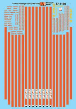 Microscale Decals 87-1160 HO Scale Canadian Pacific CP Passenger Cars (1969-1978)