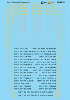 Microscale Decals 87-1435 HO Scale Nickel Plate Road NKP Passenger Cars