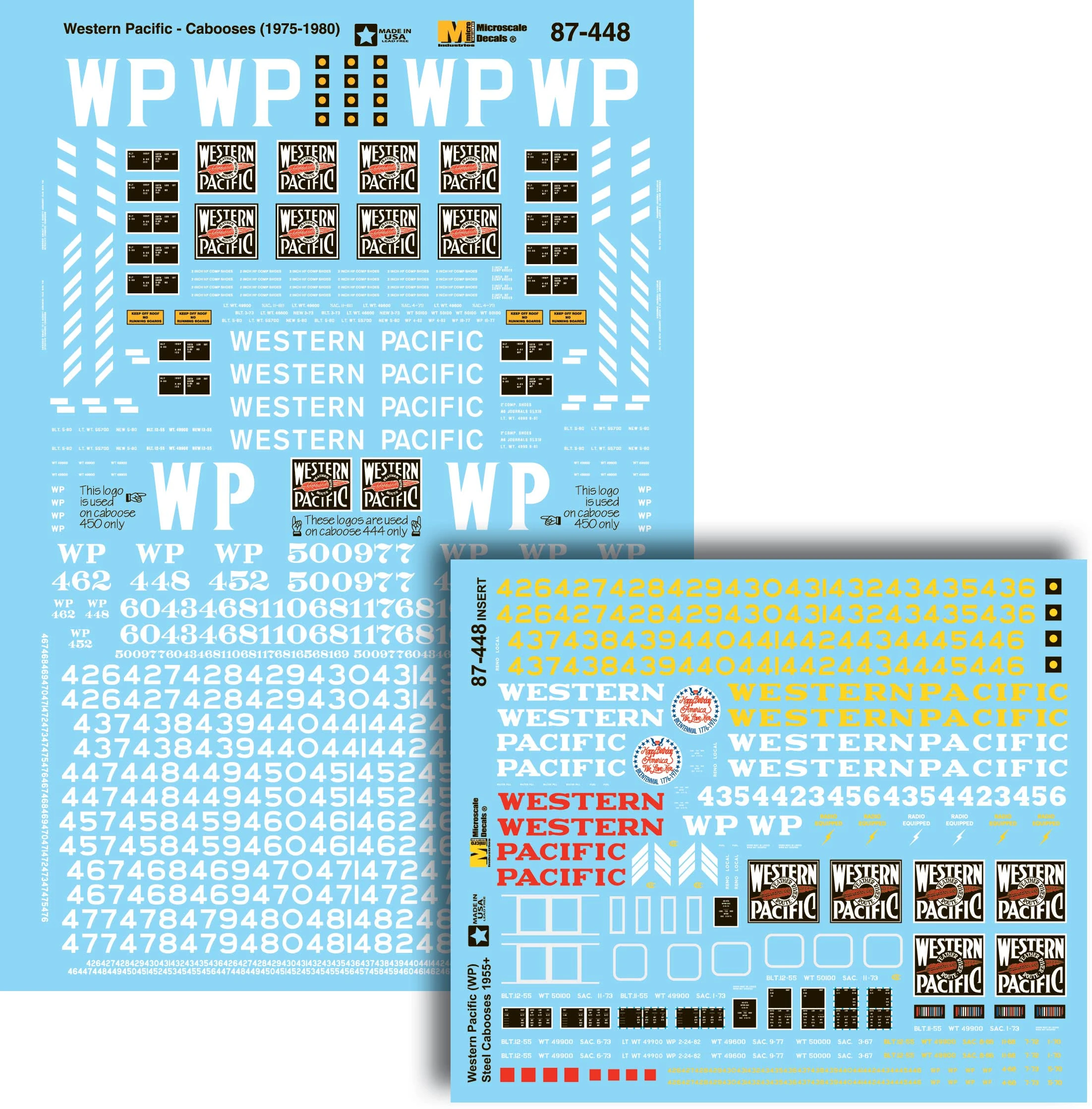 Microscale Decals 87-448 HO Scale Western Pacific GP40 "UP Scheme" & Cabooses