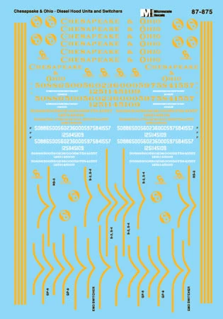 Microscale Decals 87-875 HO Scale Chesapeake & Ohio C&O Hood Diesels (1948-1957)