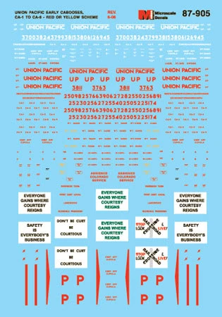 Microscale Decals 87-905 HO Scale Union Pacific CA-1 CA-9 Cabooses (1941-1977)