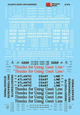 Microscale Decals 87-976 HO Scale Atlantic Coast Line ACL Cabooses (1930-1967)