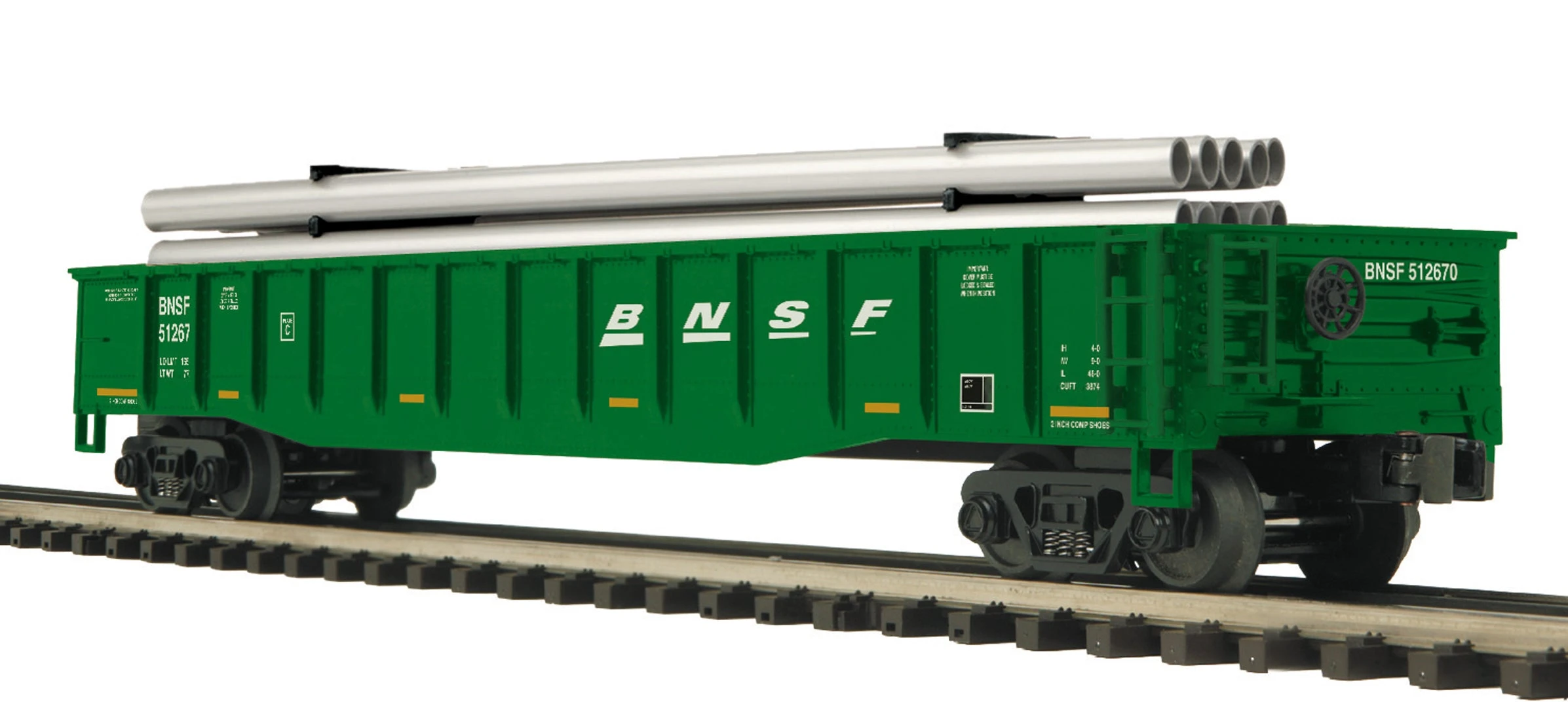 MTH 20-95265 O Gauge Premier Gondola Car With Pipe Load BNSF 512670 - NOS