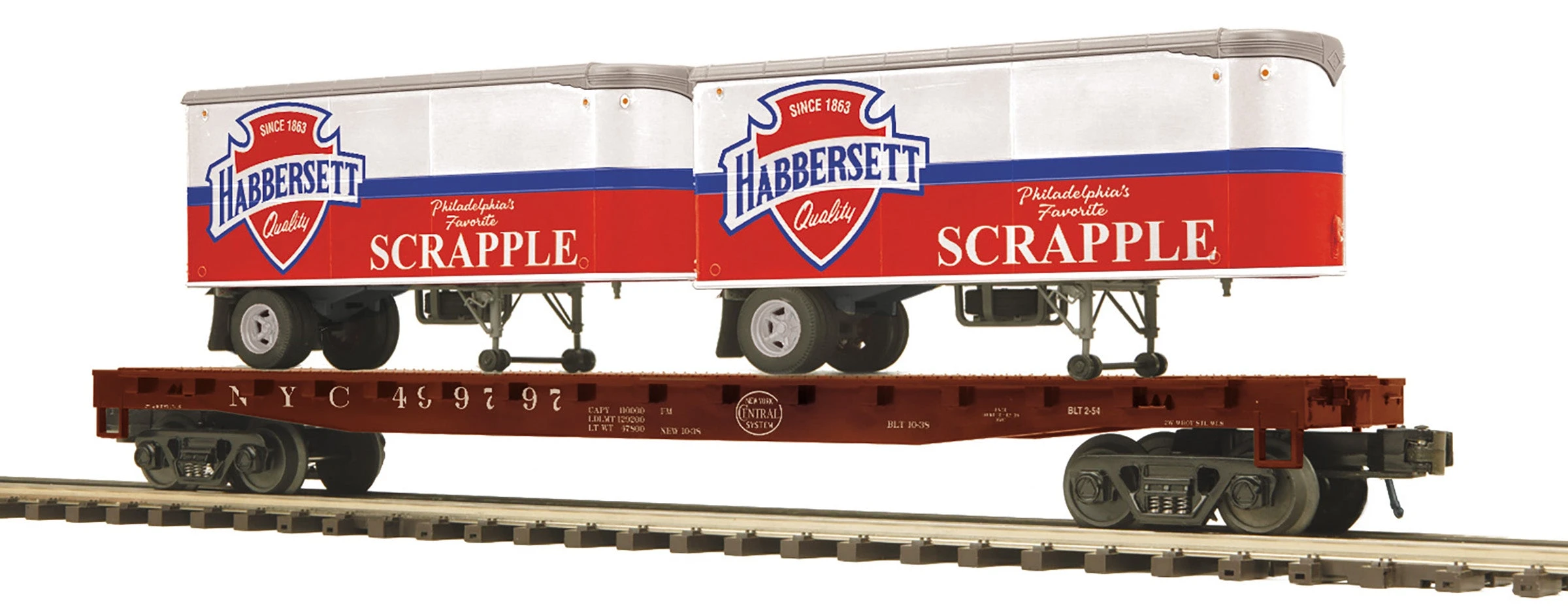 MTH Premier 20-95556 O Scale New York Central NYC Flatcar With Scrapple Pup Trailers