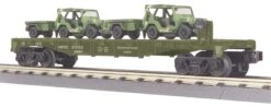 MTH RailKing 30-76041 O Guage Flatcar Wth US ARMY Jeeps - NOS