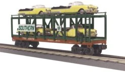 MTH Railking 30-76140 O Gauge Southern Auto Carrier Flatcar With 4 1955 Pontiac Starchiefs - NOS