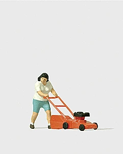 Preiser 28085 HO Scale Individual Figure - Woman Mowing The Lawn