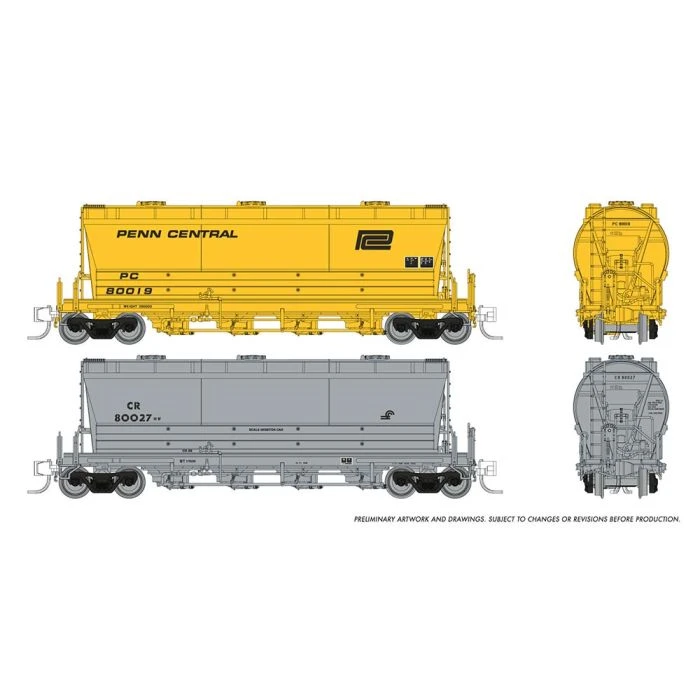 Rapido Trains 533009 N Scale PD3500 Flexi Flo Covered Hopper PC / CR Scale Test Cars 2 Pack - Image 2
