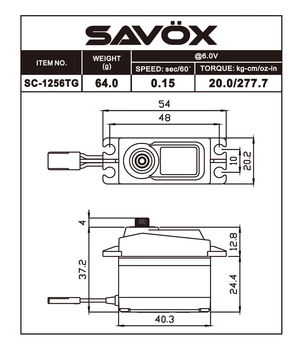 Savox 1256TG Standard Size Coreless Digital Servo - Image 2