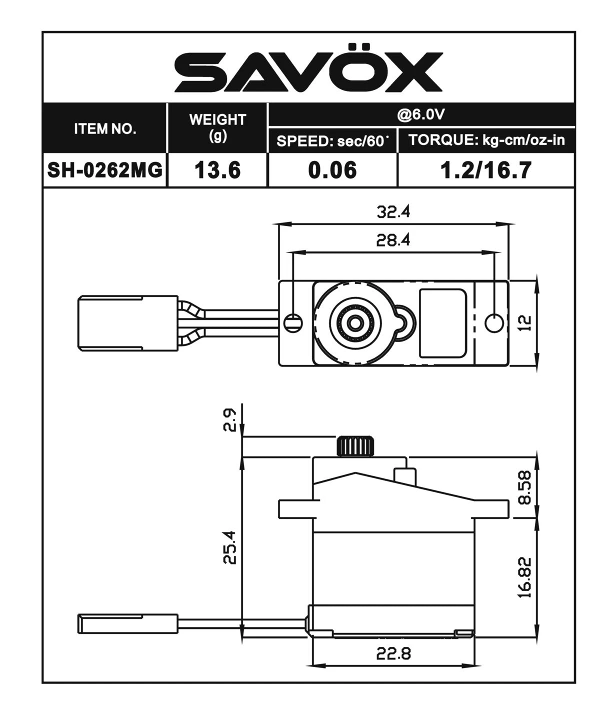 Savox SH-0262MG Super Speed Metal Gear Micro Digital Servo - Image 2