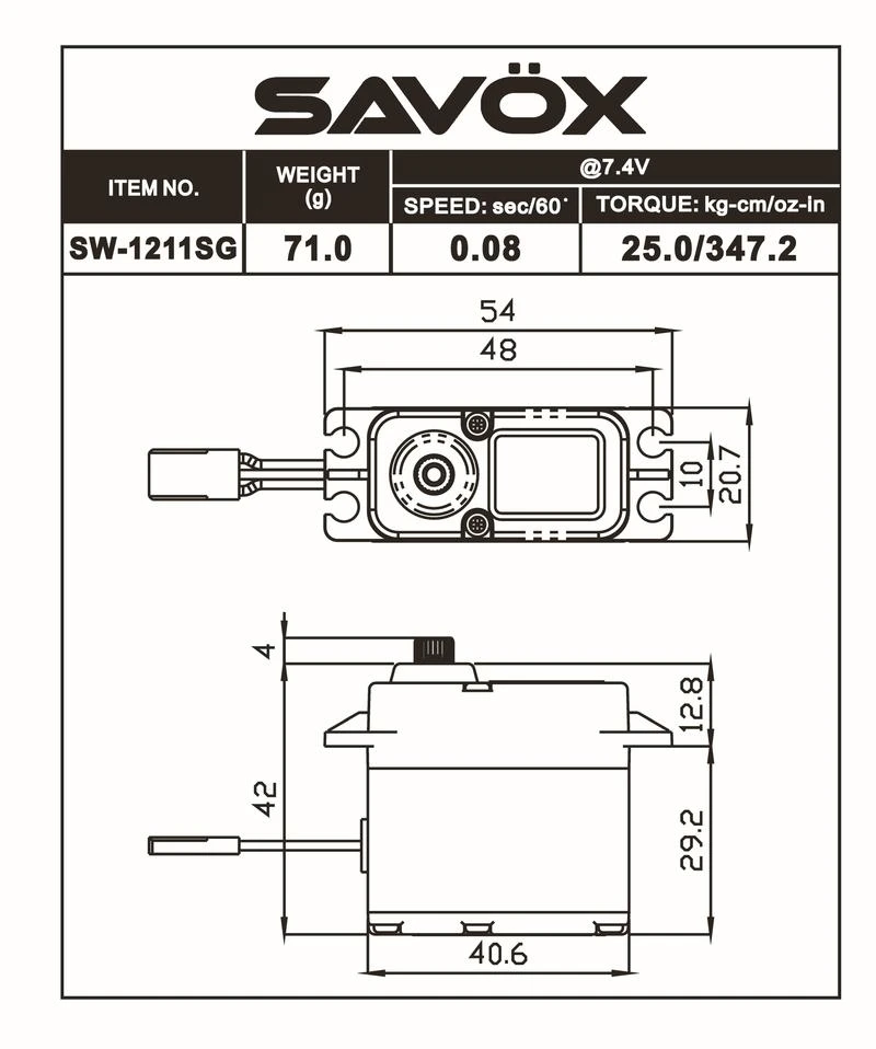 Savox SW-1211SG Coreless Digital Waterproof Servo - Image 2