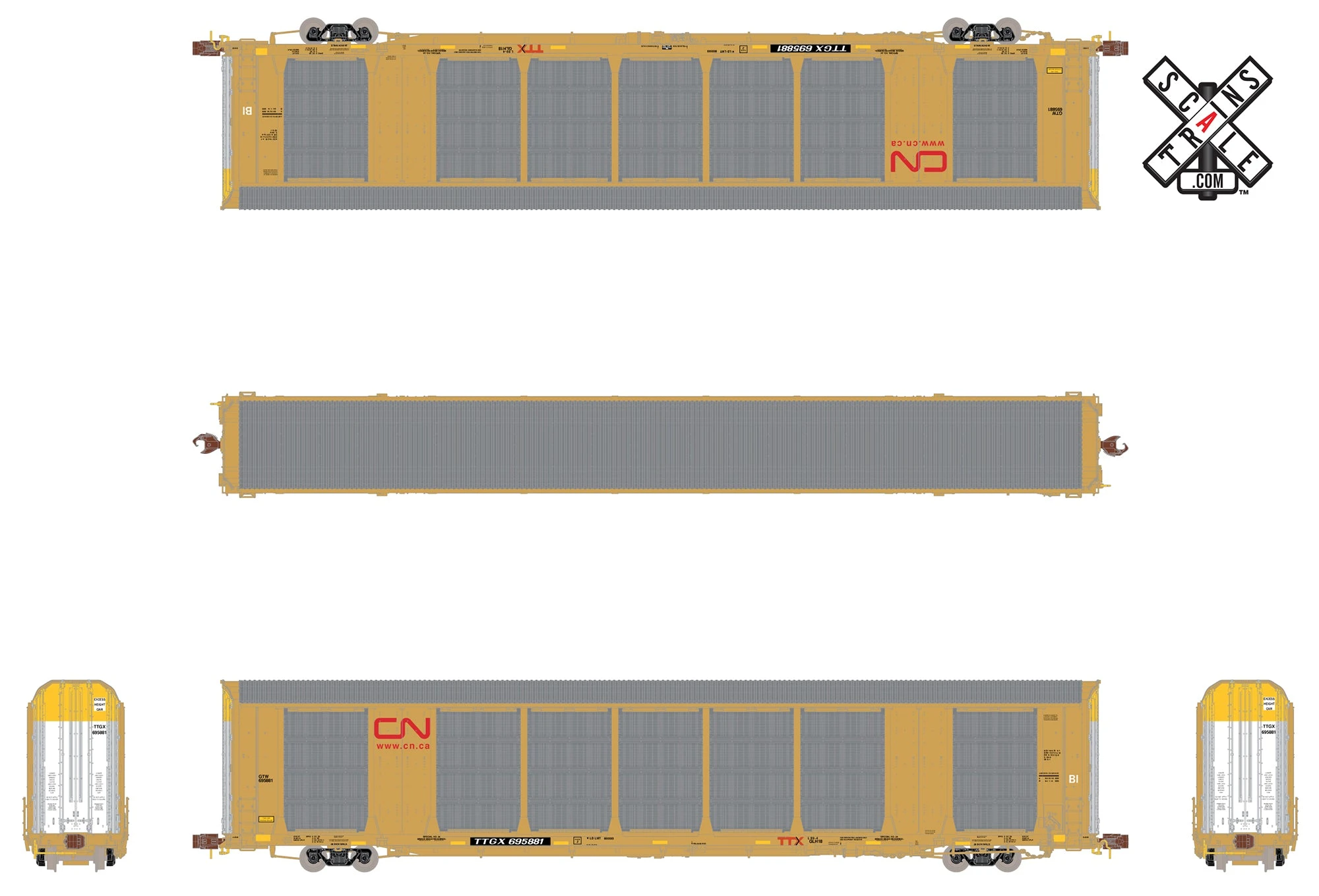 ScaleTrains 32688 Rivet N Scale Gunderson Multi-Max Autorack Canadian National CN/TTGX 695905 - Image 2