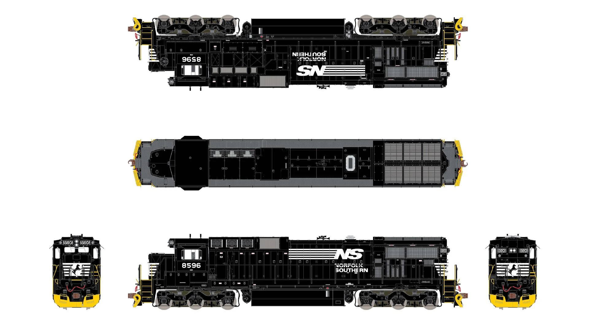 ScaleTrains 38738 Rivet HO GE C39-8 Phase II (Yellow Plow) Norfolk Southern NS 8596 DC - Image 2