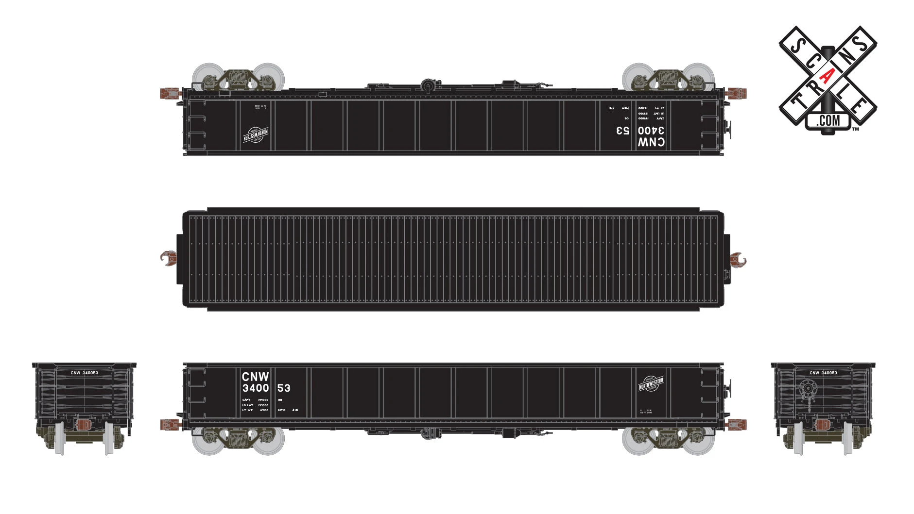 ScaleTrains Kit Classics 1152 CB&Q Havelock Shops 52'6" Gondola Chicago & NorthWestern CNW 340268 - Image 2