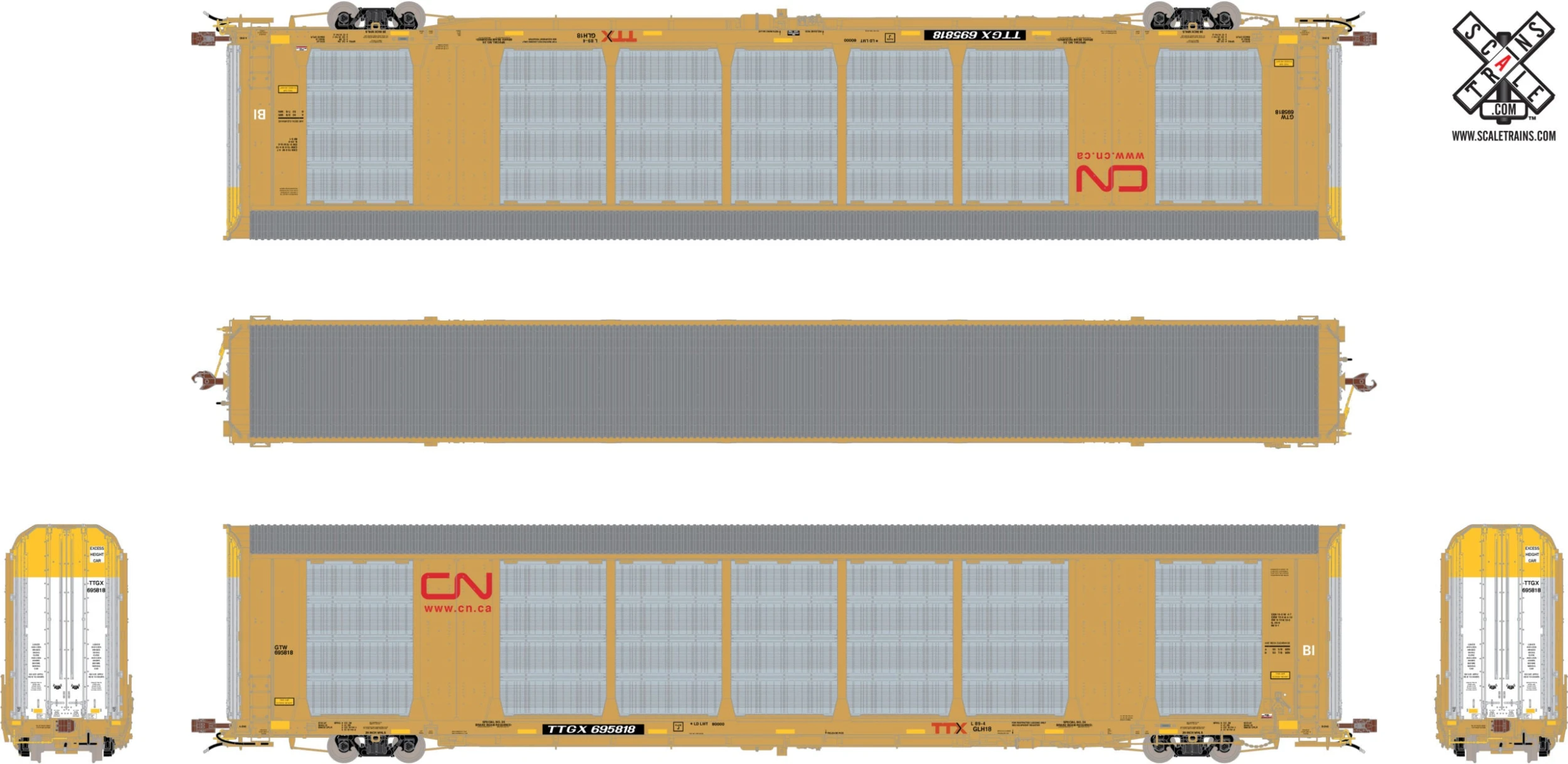 ScaleTrains Rivet 32750 HO Scale Gunderson Multi-Max Autorack Canadian National CN/TTGX 695829 - Image 2