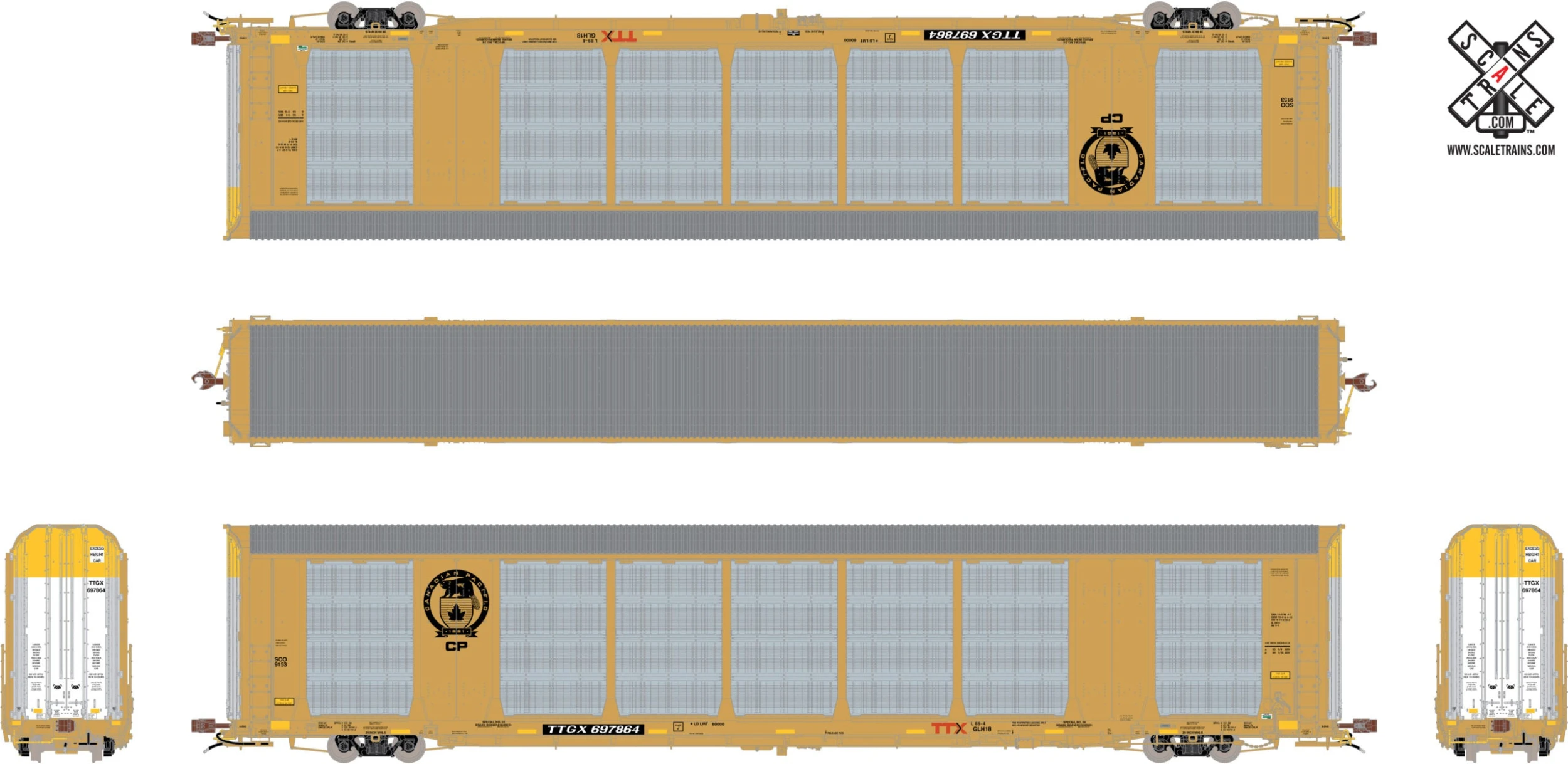 ScaleTrains Rivet 32753 HO Scale Gunderson Multi-Max Autorack Canadian Pacific CP/TTGX 697882 - Image 2